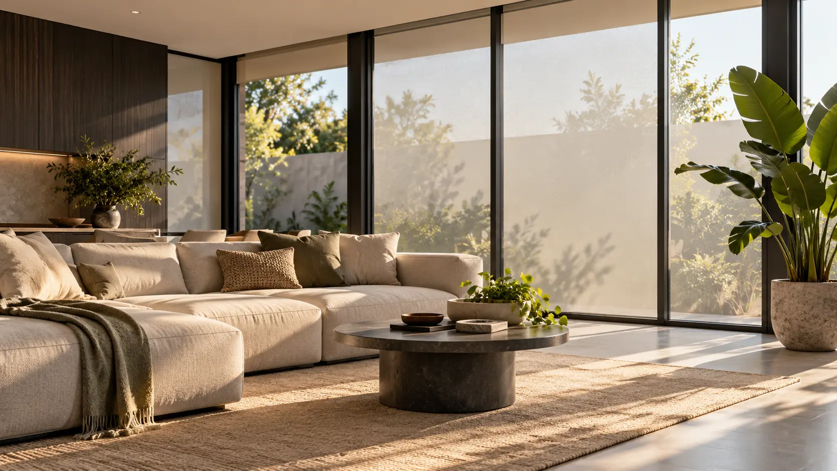 Residential window film example in a bright living room